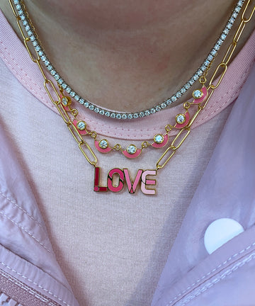 White Zirconia & Enamel Fan Necklace