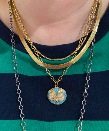 Turquoise & Zirconia Owl Pendant