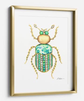 Bug Brooch Watercolor Rendering in Yellow Gold and Jasper printed on Paper