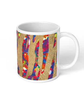 Tiger Print Coffee Mug with Opal & Gold Leaf