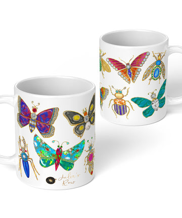 Butterfly & Bug Brooch on White Coffee Mug