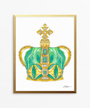 Emerald & Diamond Crown Watercolor on Paper