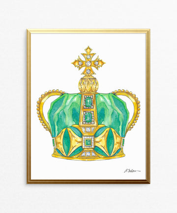 Emerald & Diamond Crown Watercolor on Paper