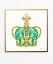 Emerald & Diamond Crown Watercolor on Paper