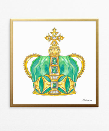 Emerald & Diamond Crown Watercolor on Paper