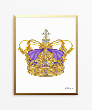 Amethyst, Diamond & Pearl Crown Watercolor on Paper