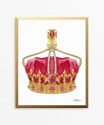 Ruby & Diamond Crown Watercolor on Paper