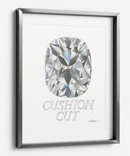 Cushion Cut Diamond Watercolor Rendering printed on Paper