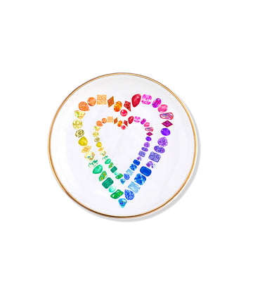 Rainbow Gemstone Hearts Porcelain Ring Dish