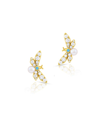 Zirconia & Turquoise Bug Earrings-YGV