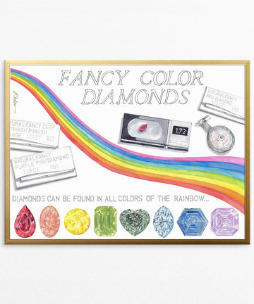 Fancy Color Diamonds Watercolor Rendering printed on Paper