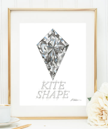 Kite Shape Diamond Watercolor Rendering printed on Paper