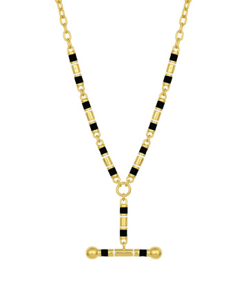 "Y" Necklace with Enamel Barrel Links