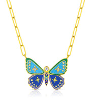 Enameled & Zirconia Butterfly Necklace