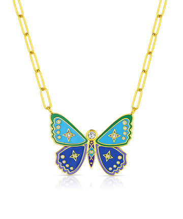 Enameled & Zirconia Butterfly Necklace