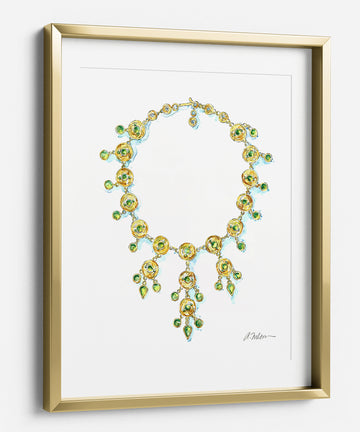 Watercolor Necklace Rendering in Yellow Gold printed on Paper