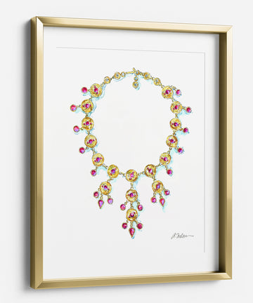 Watercolor Necklace Rendering in Yellow Gold printed on Paper