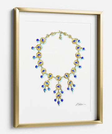 Watercolor Necklace Rendering in Yellow Gold printed on Paper
