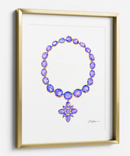 Georgian Starburst Necklace Watercolor Rendering in Yellow Gold with Paste Stones printed on Paper