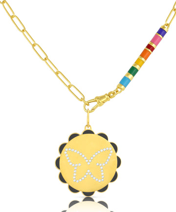 Zirconia & Enamel Butterfly Pendant
