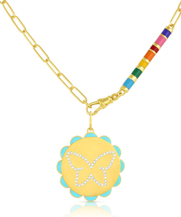 Zirconia & Enamel Butterfly Pendant