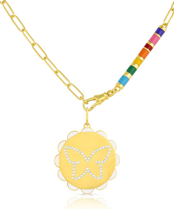 Zirconia & Enamel Butterfly Pendant