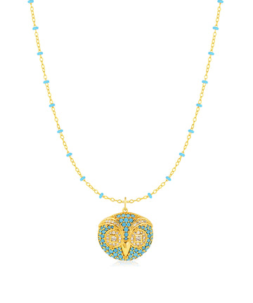 Turquoise & Zirconia Owl Pendant