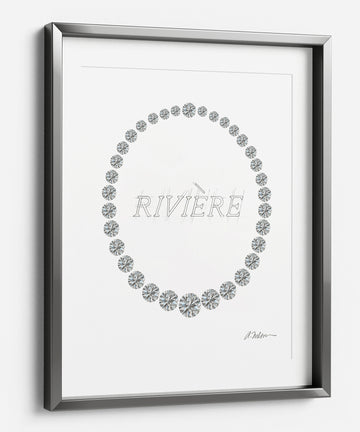 Old European Cut Diamond Riviére Watercolor Rendering printed on Paper