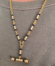 "Y" Necklace with Enamel Barrel Links