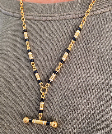 "Y" Necklace with Enamel Barrel Links