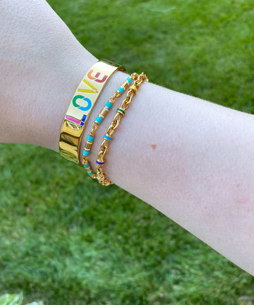 Rainbow LOVE Cuff Bracelet