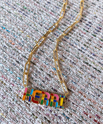 Rainbow Nameplate Enamel Necklace