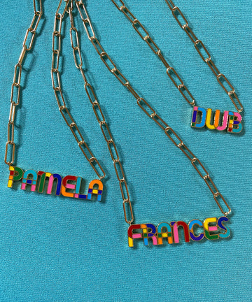 Rainbow Nameplate Enamel Necklace