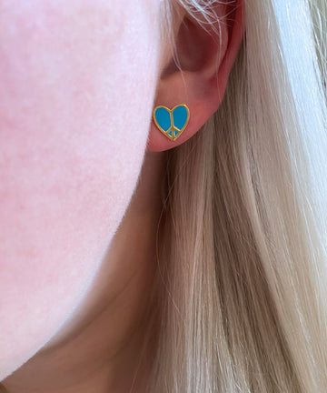 Peace Heart Studs with Enamel