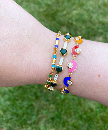 Green Onyx & Enamel Link Bracelet