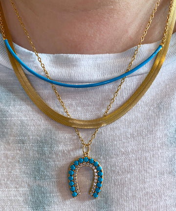 Turquoise & Zirconia Horse Shoe Charm-YGV