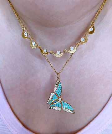 Zirconia, Turquoise & Enamel Butterfly Charm-YGV