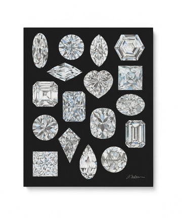 Diamond Shapes on Black Watercolor Rendering printed on Canvas