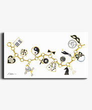 Black & White Charm Bracelet Watercolor Rendering on Canvas