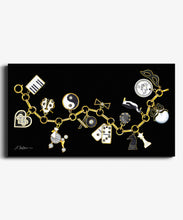 Black & White Charm Bracelet Watercolor Rendering on Canvas