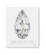 Briolette Diamond with Name Watercolor Rendering printed on Canvas