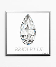 Briolette Diamond with Name Watercolor Rendering printed on Paper