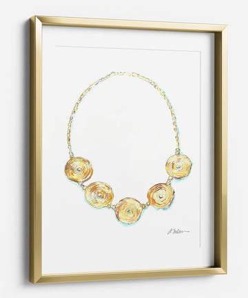 Coil Necklace Watercolor Rendering in Yellow Gold printed on Paper