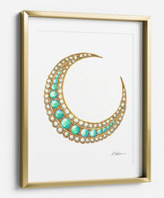 Victorian Crescent Moon Brooch Watercolor Rendering printed on Paper