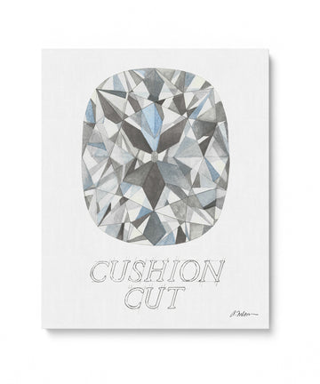 Cushion Cut Diamond with Name Watercolor Rendering printed on Canvas