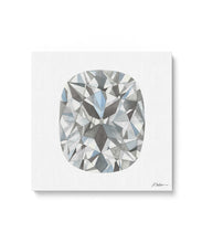 Cushion Cut Diamond Watercolor Rendering printed on Canvas