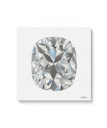 Cushion Cut Diamond Watercolor Rendering printed on Canvas