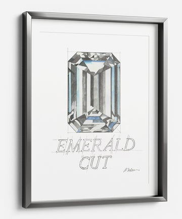 Emerald Cut Diamond Watercolor Rendering printed on Paper