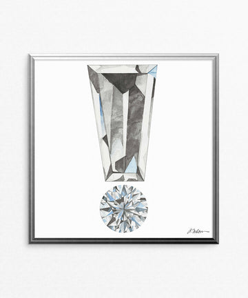 Diamond Exclamation Point Watercolor Rendering printed on Paper