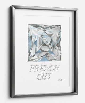 French Cut Diamond Watercolor Rendering printed on Paper